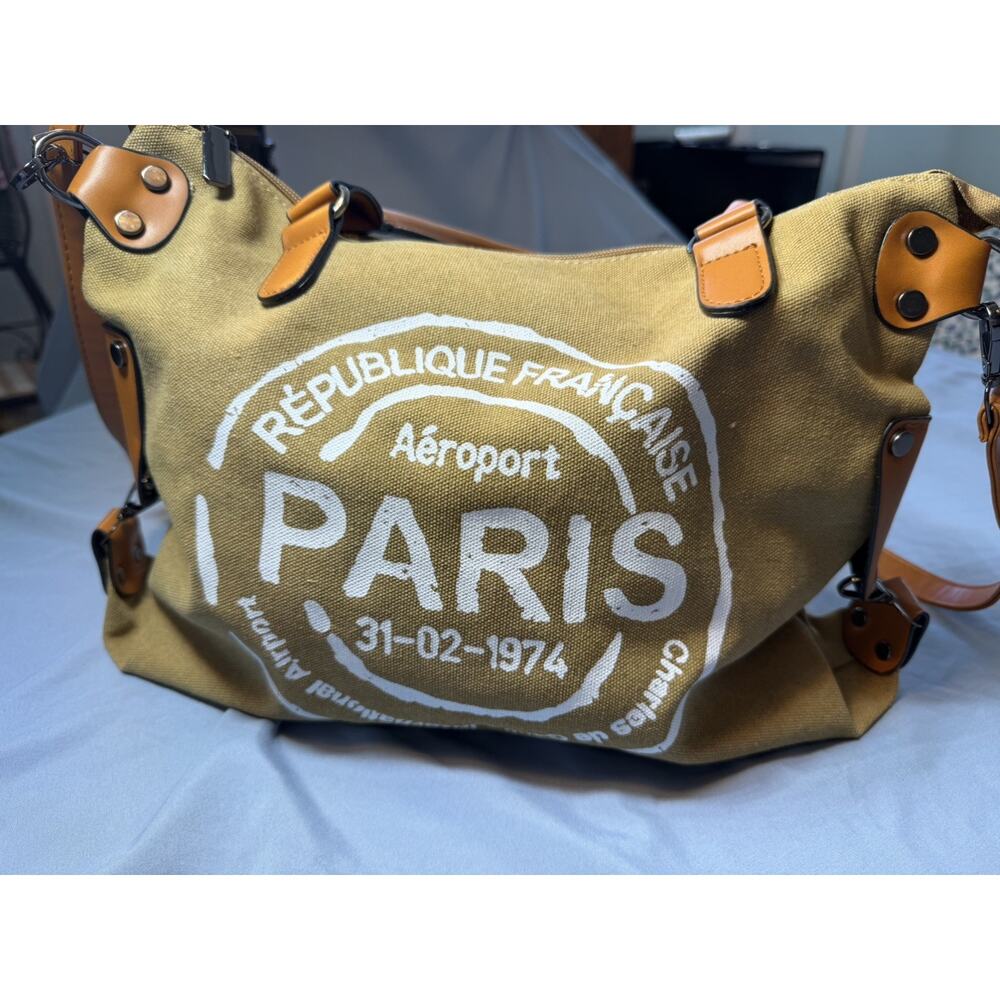 Vintage Paris Canvas Tote Bag, Spacious Travel Shoulder Bag with Back Pocket